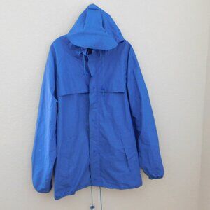 Lands End Blue Unisex Hooded Rain Coat Jacket - Size: XL